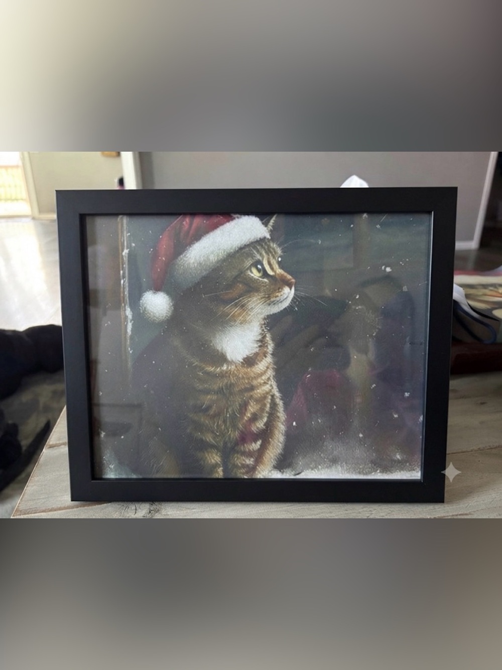 Festive Cat Framed Art with White Frame 8x10